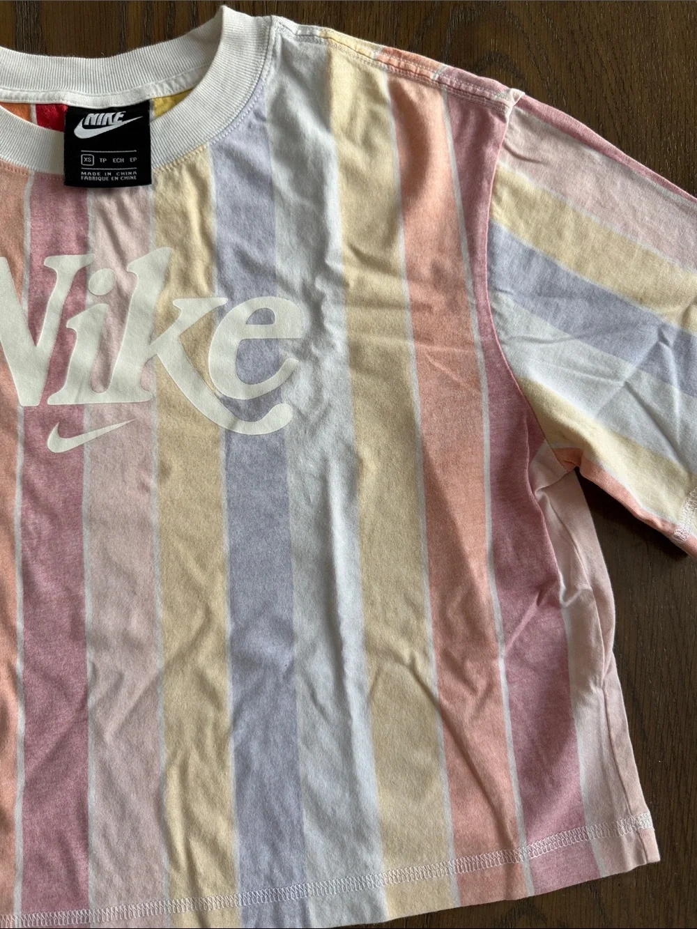 Nike Striped Pastel Crop Tee - White Logo